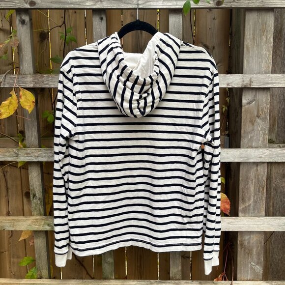 J.Crew Striped Pullover Hoodie Women’s Size Small Navy Cream Long Sleeve Casual - Picture 4 of 4